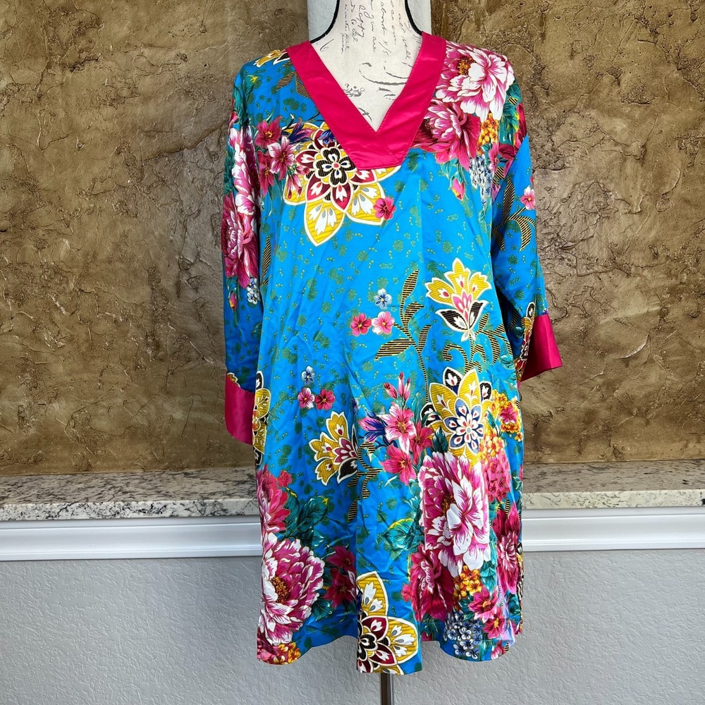 NATORI‎ Floral Kimono Sleeve Kaftan Caftan House Dress Small Multicolor
